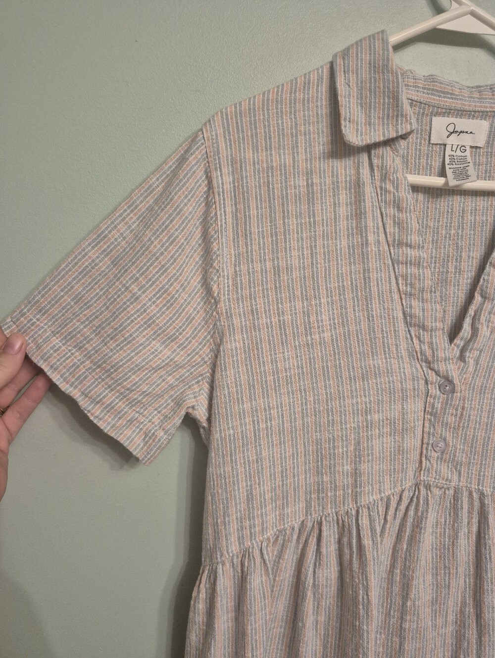 Japna Womens Boho Pastel Striped Tiered Short Sleeve Tunic Mini Dress Size Large - Picture 3 of 5